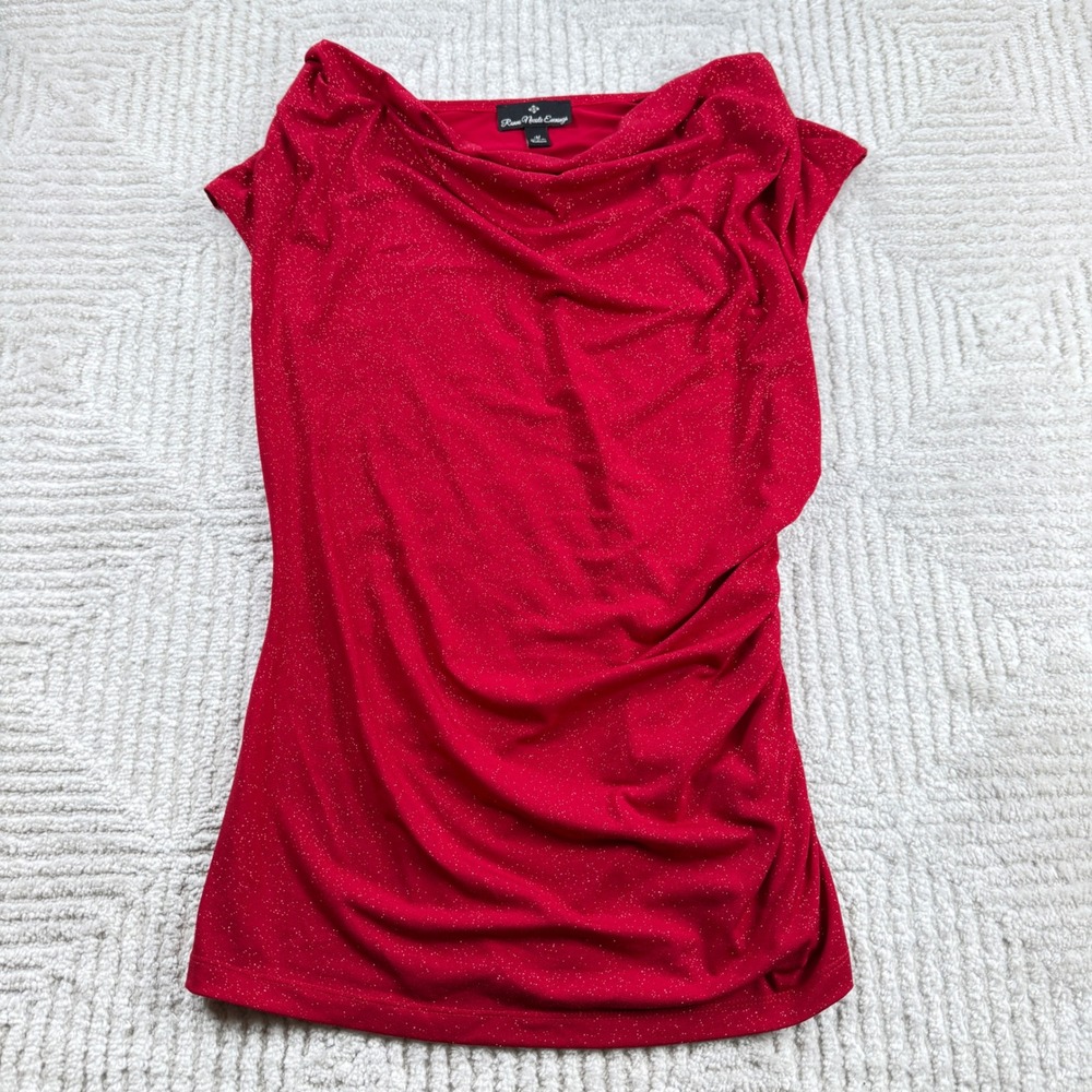 Ronni Nicole Evenings Top Womens M Red Glitter Ruched Holiday Party Vintage Y2K